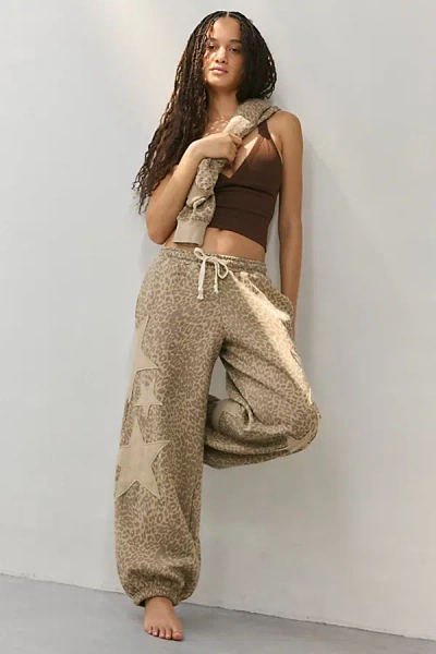 OUT FROM UNDER BRENDA STAR PATCH JOGGER SWEATPANT IN CHEETAH/STAR, WOMEN'S AT URBAN OUTFITTERS