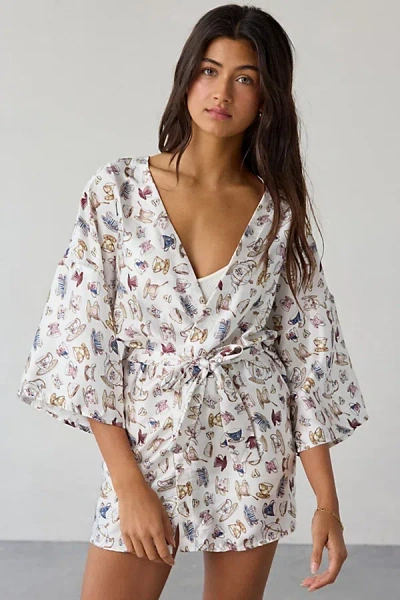 OUT FROM UNDER GOODNIGHT KISS SATIN WRAP ROBE IN CREAM, WOMEN'S AT URBAN OUTFITTERS