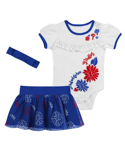 OUTERSTUFF BABY BOYS AND GIRLS 3-PIECE WHITE PHILADELPHIA PHILLIES SWEET CATCHER HEADBAND SKIRT SET