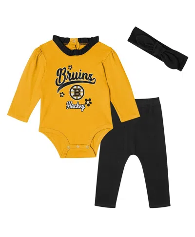 OUTERSTUFF BABY BOYS AND GIRLS BLACK BOSTON BRUINS RINK QUEEN LONG SLEEVE 3-PIECE SET