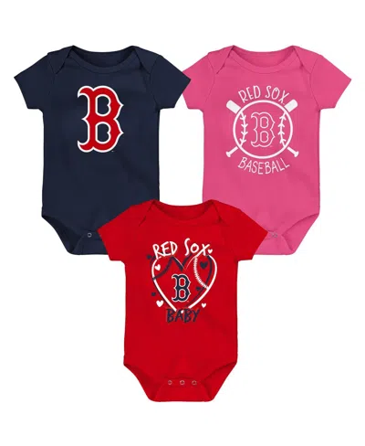 OUTERSTUFF BABY BOYS AND GIRLS BOSTON RED SOX SLIDE HOME BODYSUIT 3-PACK