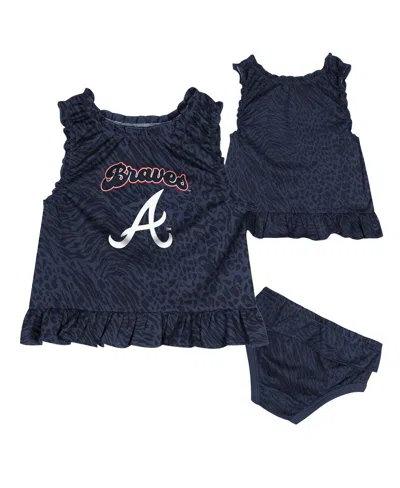OUTERSTUFF BABY BOYS AND GIRLS NAVY ATLANTA BRAVES PLAYGROUND DRESS BLOOMERS SET