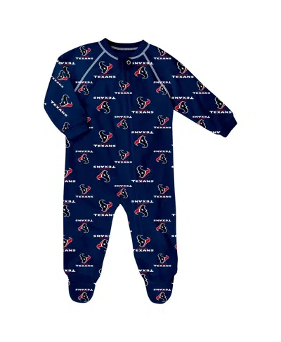 OUTERSTUFF BABY BOYS AND GIRLS NAVY HOUSTON TEXANS ALLOVER PRINT RAGLAN FULL-ZIP SLEEPER