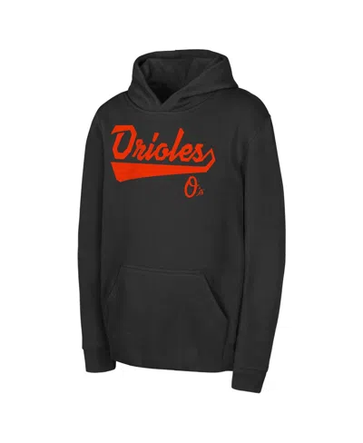 OUTERSTUFF BIG BOYS AND GIRLS BLACK BALTIMORE ORIOLES TAILOR MADE FLEECE PULLOVER HOODIE
