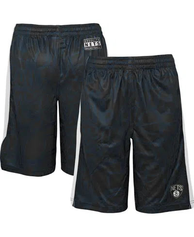 OUTERSTUFF BIG BOYS AND GIRLS BLACK BROOKLYN NETS SCRIBBLE DRIBBLE BALLER SHORTS