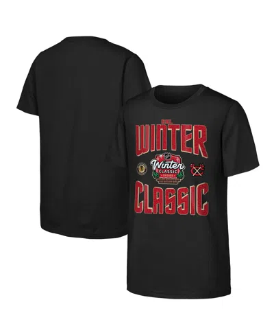 OUTERSTUFF BIG BOYS AND GIRLS BLACK CHICAGO BLACKHAWKS 2025 NHL WINTER CLASSIC GAME DAY T-SHIRT