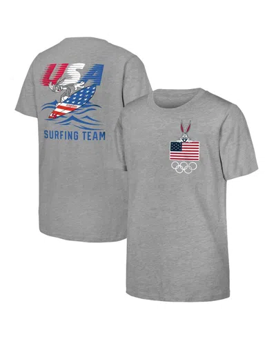 OUTERSTUFF BIG BOYS AND GIRLS BUGS BUNNY HEATHER GRAY TEAM USA LOONEY TUNES SURFING TEAM T-SHIRT