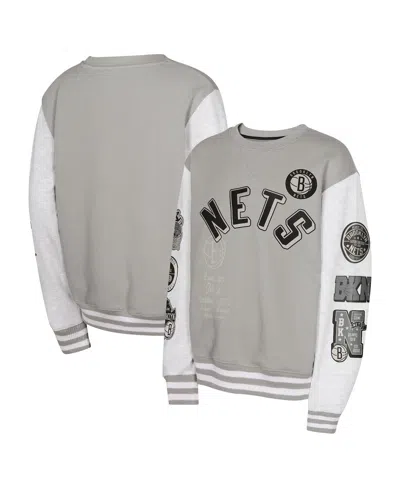 OUTERSTUFF BIG BOYS AND GIRLS GRAY BROOKLYN NETS STAR TREATMENT PULLOVER SWEATSHIRT