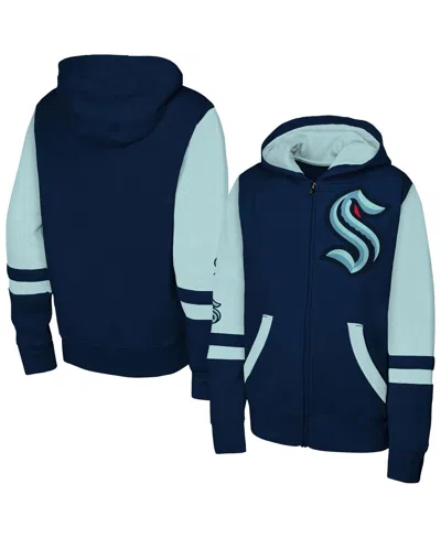 OUTERSTUFF BIG BOYS AND GIRLS NAVY SEATTLE KRAKEN FACE OFF FULL-ZIP HOODIE