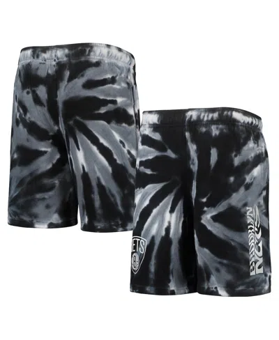 OUTERSTUFF BIG BOYS BLACK BROOKLYN NETS SANTA MONICA TIE-DYE SHORTS