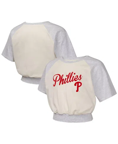 OUTERSTUFF BIG GIRLS CREAM PHILADELPHIA PHILLIES CURVE BALL FASHION RAGLAN T-SHIRT