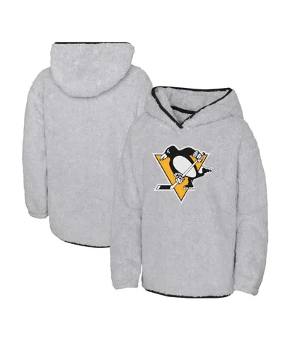 OUTERSTUFF BIG GIRLS HEATHER GRAY PITTSBURGH PENGUINS ULTIMATE TEDDY FLEECE PULLOVER HOODIE