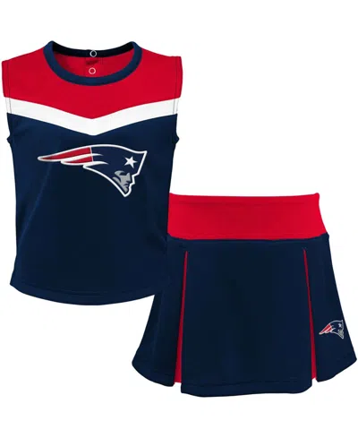 OUTERSTUFF BIG GIRLS NAVY AND RED NEW ENGLAND PATRIOTS TWO-PIECE SPIRIT CHEERLEADER SET