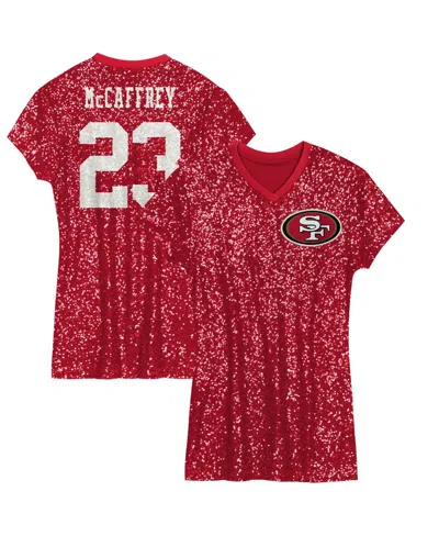 OUTERSTUFF BIG GIRLSÂ CHRISTIAN MCCAFFREY SCARLET SAN FRANCISCO 49ERS SEQUIN PLAYER NAME NUMBER V-NECK DRESS