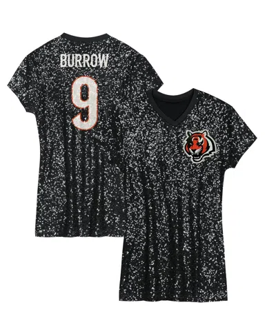 OUTERSTUFF BIG GIRLSÂ JOE BURROW BLACK CINCINNATI BENGALS SEQUIN PLAYER NAME NUMBER V-NECK DRESS