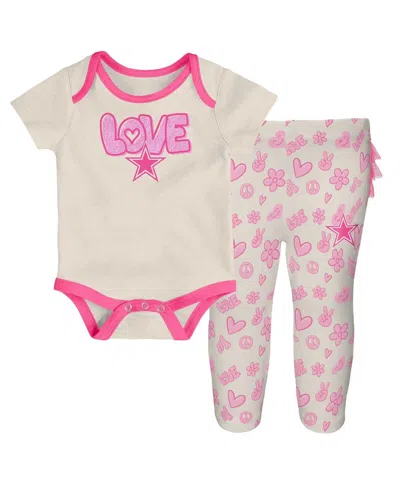 OUTERSTUFF GIRLS BABY BOYS AND GIRLS 2 PIECE WHITE DALLAS COWBOYS ALL THE LOVE BODYSUIT AND PANTS SET