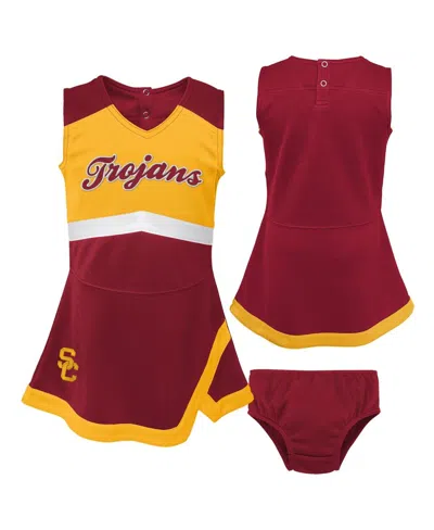 OUTERSTUFF GIRLS PRESCHOOL CARDINAL, GOLD USC TROJANS TWO-PIECE CHEER CAPTAIN JUMPER DRESS AND BLOOMERS SET