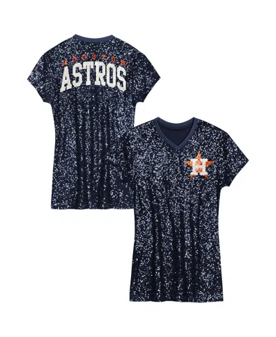OUTERSTUFF GIRLS YOUTH NAVY HOUSTON ASTROS SEQUIN V-NECK DRESS