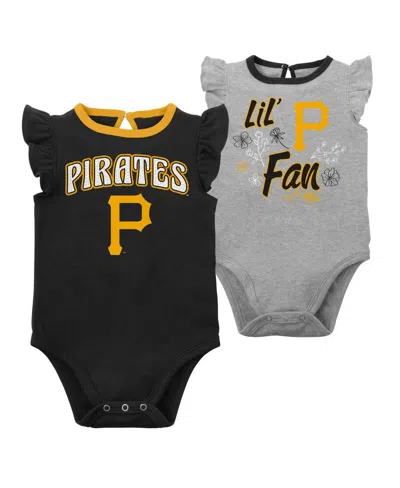 OUTERSTUFF INFANT BOYS AND GIRLS BLACK, HEATHER GRAY PITTSBURGH PIRATES LITTLE FAN TWO-PACK BODYSUIT SET