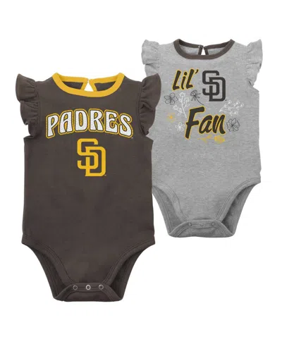 OUTERSTUFF INFANT BOYS AND GIRLS BROWN, HEATHER GRAY SAN DIEGO PADRES LITTLE FAN TWO-PACK BODYSUIT SET