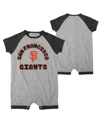 OUTERSTUFF INFANT BOYS AND GIRLS HEATHER GRAY SAN FRANCISCO GIANTS EXTRA BASE HIT RAGLAN FULL-SNAP ROMPER