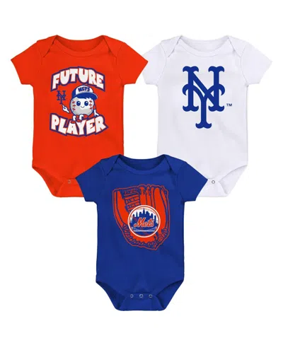 OUTERSTUFF INFANT BOYS AND GIRLS ORANGE, ROYAL, WHITE NEW YORK METS MINOR LEAGUE PLAYER THREE-PACK BODYSUIT SET