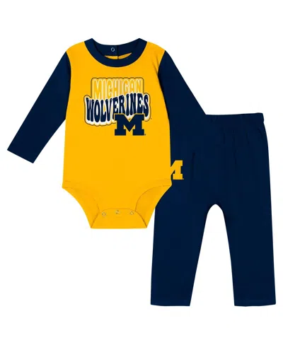 OUTERSTUFF INFANT NAVY MICHIGAN WOLVERINES DOUBLE UP LONG SLEEVE BODYSUIT PANT SET