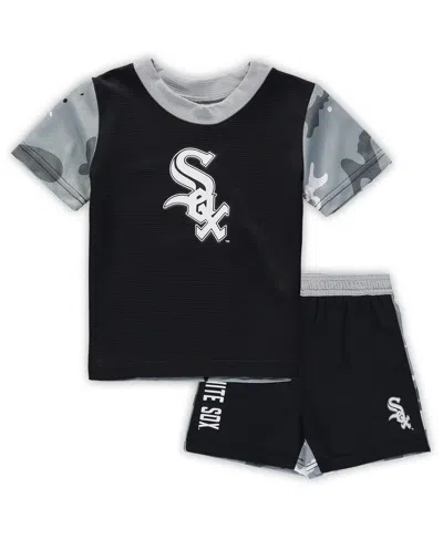 OUTERSTUFF NEWBORN AND INFANT BOYS AND GIRLS BLACK, CHICAGO WHITE SOX PINCH HITTER T-SHIRT AND SHORTS SET