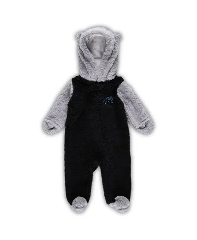 OUTERSTUFF NEWBORN AND INFANT BOYS AND GIRLS BLACK, GRAY CAROLINA PANTHERS GAME NAP TEDDY FLEECE BUNTING FULL-Z
