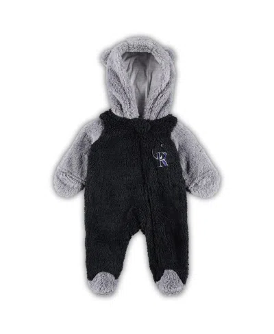 OUTERSTUFF NEWBORN AND INFANT BOYS AND GIRLS BLACK, GRAY COLORADO ROCKIES GAME NAP TEDDY FLEECE BUNTING FULL-ZI