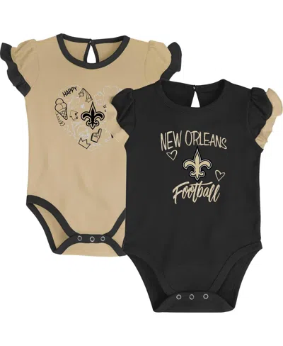 OUTERSTUFF NEWBORN AND INFANT BOYS AND GIRLS BLACK, VEGAS GOLD NEW ORLEANS SAINTS TOO MUCH LOVE TWO-PIECE BODYS