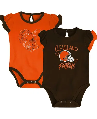 OUTERSTUFF NEWBORN AND INFANT BOYS AND GIRLS BROWN, ORANGE CLEVELAND BROWNS TOO MUCH LOVE TWO-PIECE BODYSUIT SE