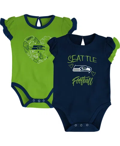OUTERSTUFF NEWBORN AND INFANT BOYS AND GIRLS COLLEGE NAVY, NEON GREEN SEATTLE SEAHAWKS TOO MUCH LOVE TWO-PIECE 