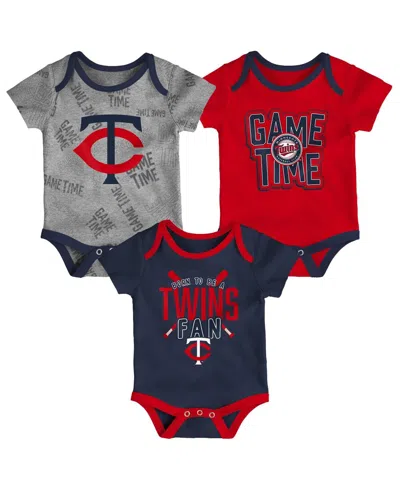 OUTERSTUFF NEWBORN AND INFANT BOYS AND GIRLS MINNESOTA TWINS NAVY, RED, HEATHERED GRAY GAME TIME THREE-PIECE BO
