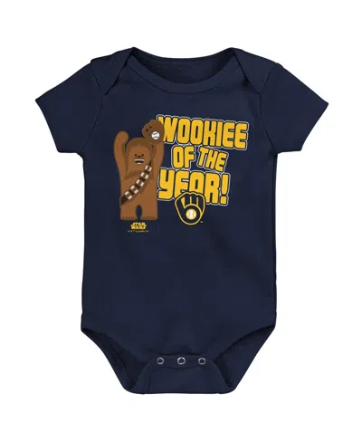 OUTERSTUFF NEWBORN AND INFANT BOYS AND GIRLS NAVY MILWAUKEE BREWERS STAR WARS WOOKIE OF THE YEAR BODYSUIT