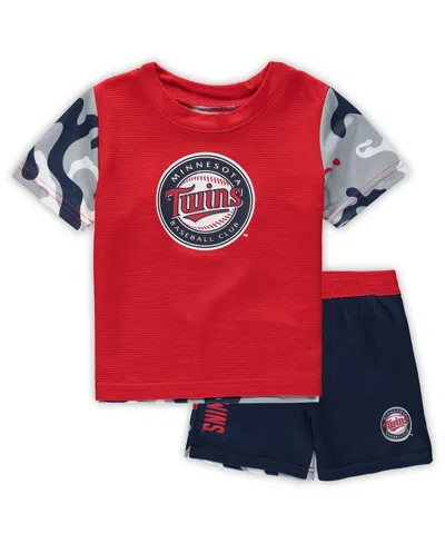 OUTERSTUFF NEWBORN AND INFANT BOYS AND GIRLS RED, NAVY MINNESOTA TWINS PINCH HITTER T-SHIRT AND SHORTS SET