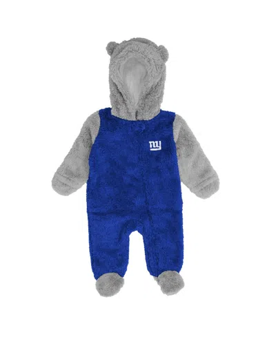 OUTERSTUFF NEWBORN AND INFANT BOYS AND GIRLS ROYAL, GRAY NEW YORK GIANTS GAME NAP TEDDY FLEECE BUNTING FULL-ZIP