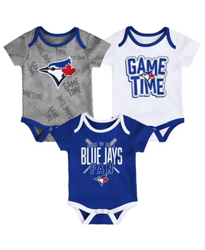 OUTERSTUFF NEWBORN AND INFANT BOYS AND GIRLS TORONTO BLUE JAYS ROYAL, WHITE, HEATHERED GRAY GAME TIME THREE-PIE