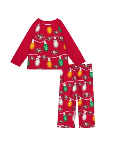 OUTERSTUFF PRESCHOOL SAN FRANCISCO 49ERS TWO-PIECE GARLAND HOLIDAY LONG SLEEVE PAJAMA SET