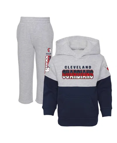 OUTERSTUFF TODDLER BOYS AND GIRLS NAVY, HEATHER GRAY CLEVELAND GUARDIANS TWO-PIECE PLAYMAKER SET