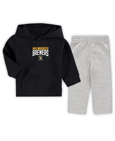 OUTERSTUFF TODDLER BOYS NAVY, HEATHERED GRAY MILWAUKEE BREWERS FAN FLARE FLEECE HOODIE AND PANTS SET