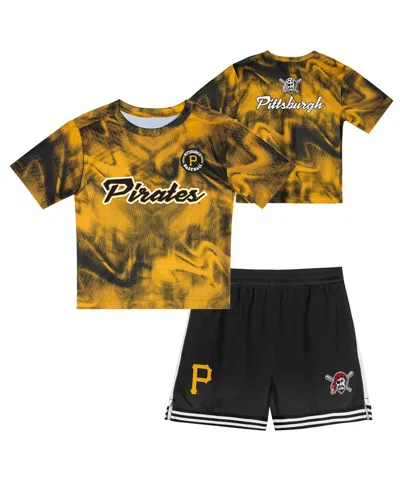 OUTERSTUFF TODDLER GOLD/BLACK PITTSBURGH PIRATES PINCH HITTER INFIELDER T-SHIRT AND SHORTS SET