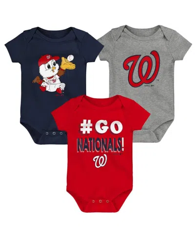 OUTERSTUFF UNISEX INFANT RED AND NAVY AND GRAY WASHINGTON NATIONALS BORN TO WIN 3-PACK BODYSUIT SET