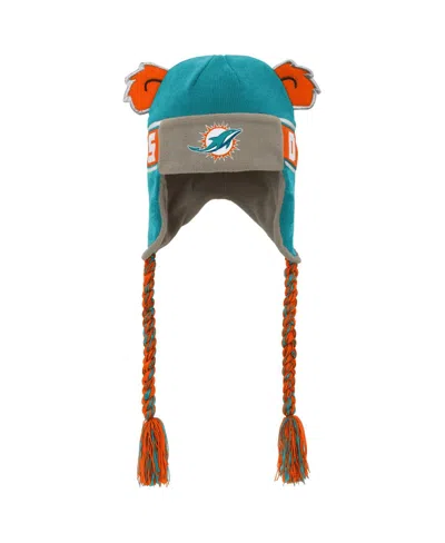 OUTERSTUFF YOUTH BOYS AND GIRLS OUTERSTUFF AQUA MIAMI DOLPHINS WORDMARK EARS TROOPER KNIT HAT