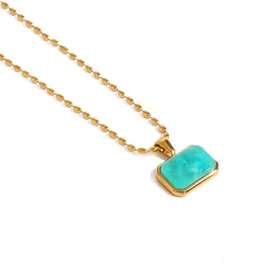 OUTOFOFFICE WOMEN'S AMAZONITE GEMSTONE TURQUOISE NECKLACE GREEN GOLD STATEMENT LAYERING PENDANT