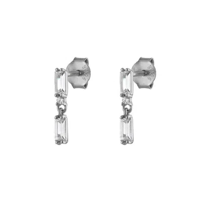 OUTOFOFFICE WOMEN'S SILVER PAVE DOUBLE BAGUETTE DROP EARRINGS