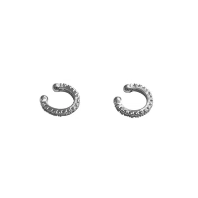 OUTOFOFFICE WOMEN'S EAR CUFF SILVER DOUBLE PAIR BAGUETTE ROUND SHAPED CRYSTAL MINIMALIST CLIMBER