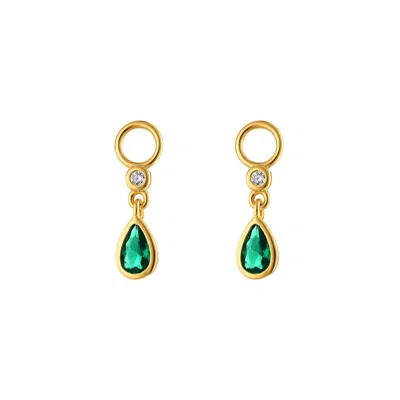 OUTOFOFFICE WOMEN'S GOLD GREEN TEARDROP CHARM HUGGIE