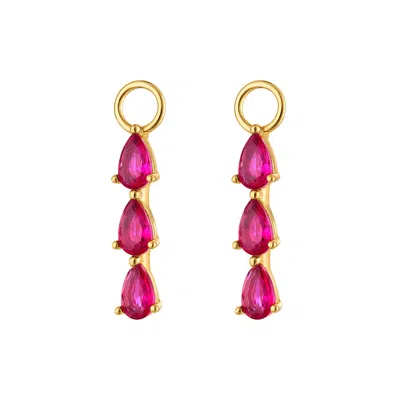 OUTOFOFFICE WOMEN'S GOLD THREE PAVE HOT PINK EARRING CHARM HUGGIES
