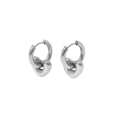 OUTOFOFFICE WOMEN'S HEART EARRING PUFFY HOOP SILVER MINIMAL SET